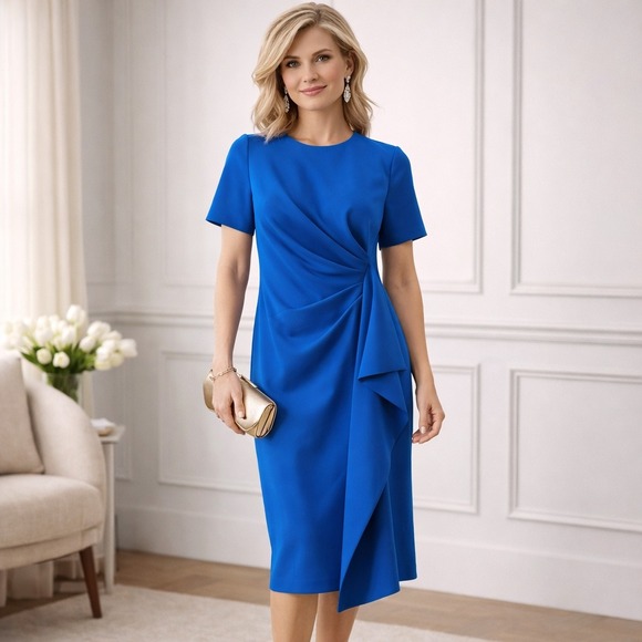 Badgley Mischka Dresses & Skirts - Badgley Mischka Side Drape Sheath Dress Cobalt Blue Size 2